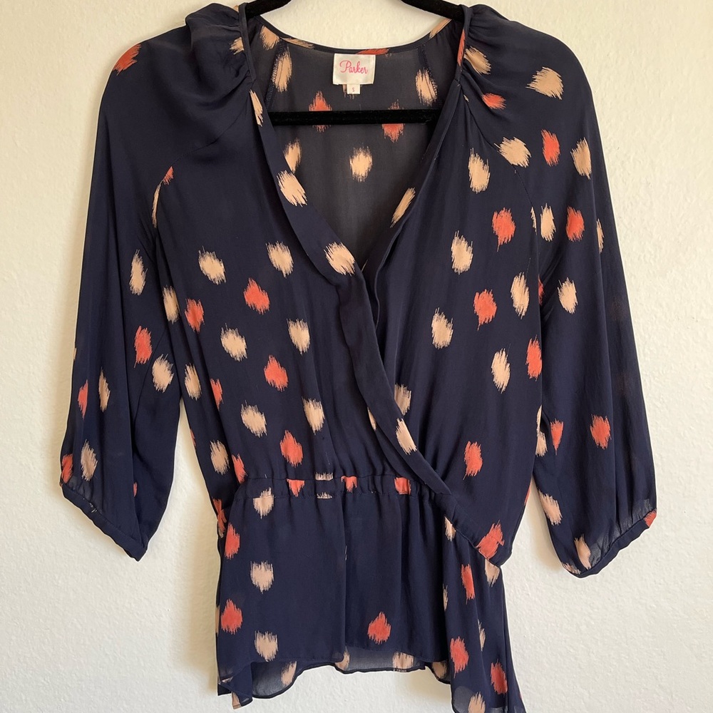 Parker New York Navy Silk Blouse Small